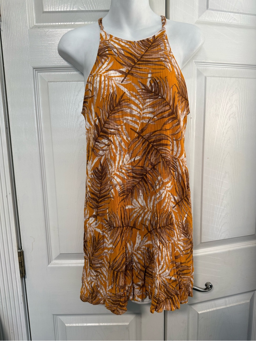 Women’s Mustard Palm-Print Mini Dress